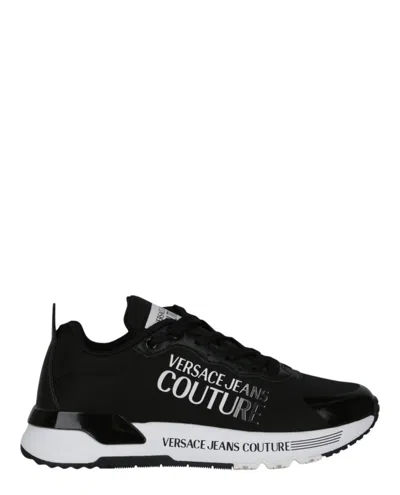 Versace Jeans Couture Logo-print Almond-toe Sneakers In Black