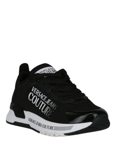 Versace Jeans Couture Logo-print Almond-toe Sneakers In Black