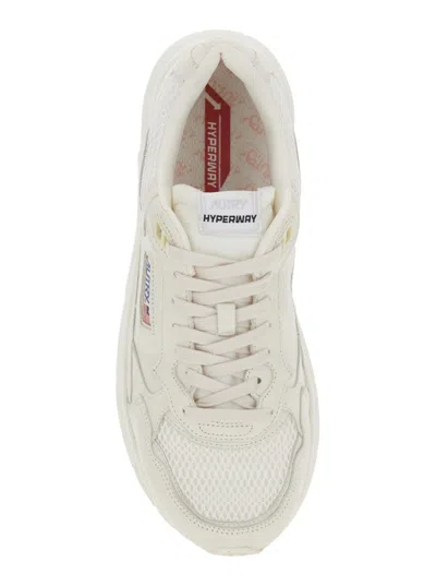 Autry Hyperway White Low Top Sneakers With Logo Patch On Tongue And Side In Tech Fabric Man In Neutral