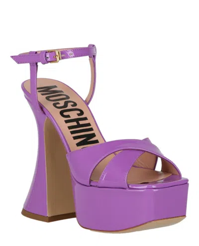 Moschino Patent Leather Platform Heeled Sandals In Purple