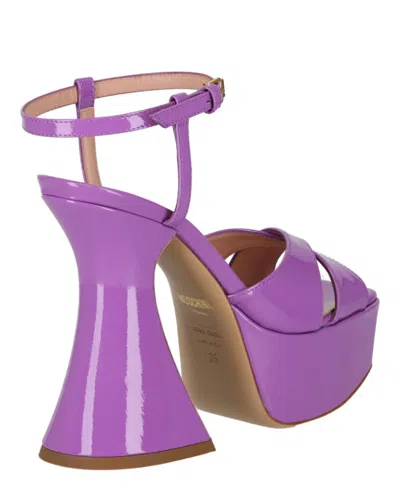 Moschino Patent Leather Platform Heeled Sandals In Purple