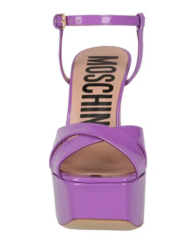 Moschino Patent Leather Platform Heeled Sandals In Purple