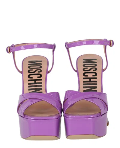 Moschino Patent Leather Platform Heeled Sandals In Purple