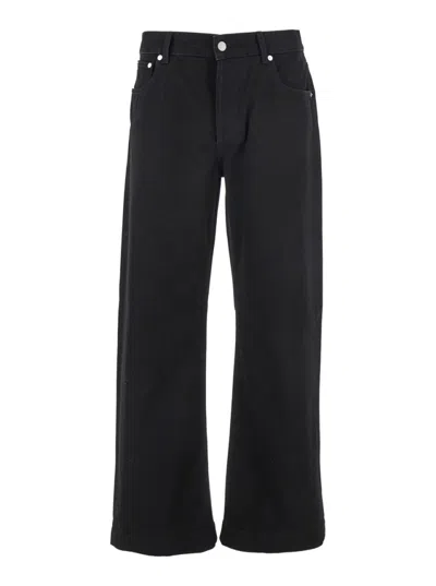 Alexander Mcqueen Black Jeans With Belt Loops And Logo Patch On The Rear In Denim Man