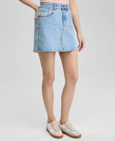 And Now This Women's Floral-embroidered Denim Skirt, Exclusively At Macy's In Blue