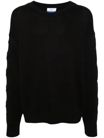 Off-white Off White Sweater With Embossed Diagonal Motif In Black