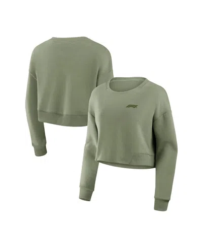 Formula 1 Women's Olive Studio Future Ground Subtle Tonal Tri-blend Cropped Pullover Sweatshirt