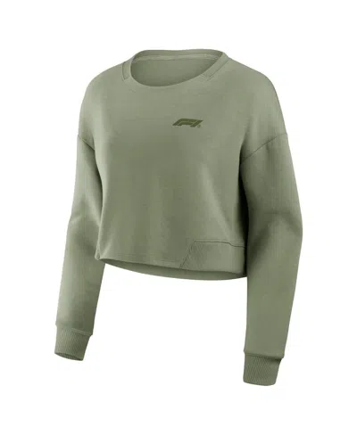 Formula 1 Women's Olive Studio Future Ground Subtle Tonal Tri-blend Cropped Pullover Sweatshirt