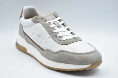 La Martina Low-top Sneakers In Hand-aged Leather In Gray