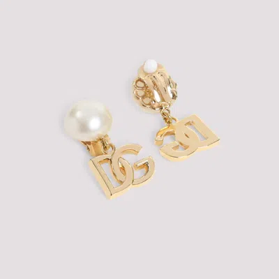 Dolce & Gabbana Metallic Finish Earrings With Pearl Accent In Gold