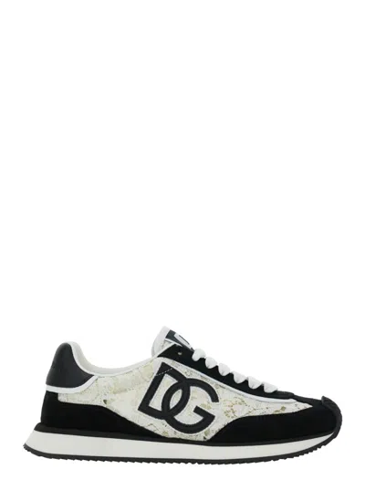 Dolce & Gabbana Women Black And White Low Top With Lace Details And Dg Patch On The Side In Fabric A