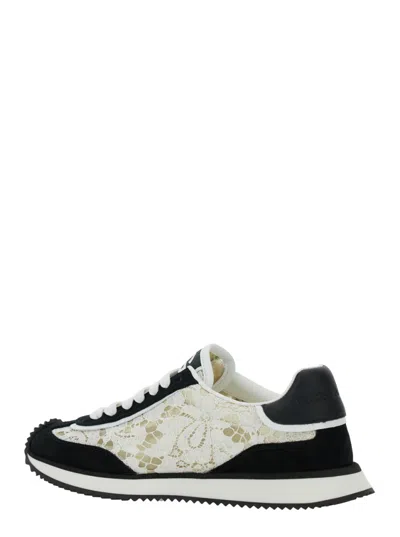 Dolce & Gabbana Women Black And White Low Top With Lace Details And Dg Patch On The Side In Fabric A