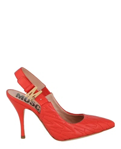 Moschino M-quilted Slingback Pumps Woman Pumps Orange Size 11 Tanned Leather