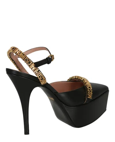 Moschino Logo Lettering Ankle Strap Pumps In Black