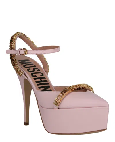 Moschino Logo Lettering Ankle Strap Pumps In Pink