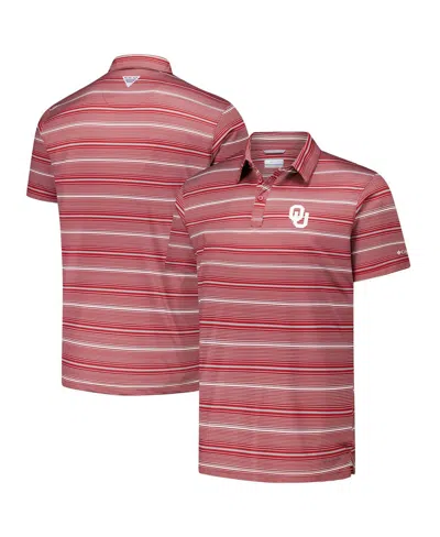 Columbia Crimson Oklahoma Sooners Pfg Super Terminal Tackle™ Omni-shade™ Stripe Polo In Red
