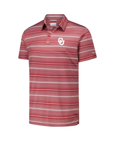 Columbia Crimson Oklahoma Sooners Pfg Super Terminal Tackle™ Omni-shade™ Stripe Polo In Red