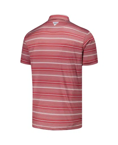 Columbia Crimson Oklahoma Sooners Pfg Super Terminal Tackle™ Omni-shade™ Stripe Polo In Red