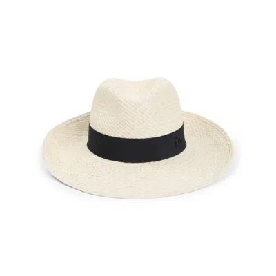 Maison Michel Eric Ribbon On Brisa Wide Brim Hat In White