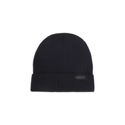 Brioni Ribbed Knit Beanie In Midnight Blue Wool In Black