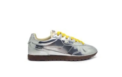 Autry Metallic Silver Sneakers With Yellow Laces In White