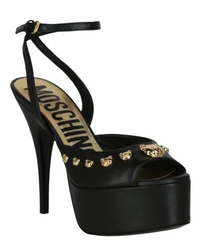 Moschino Teddy Bear Studded Ankle Strap Platform Sandal In Black