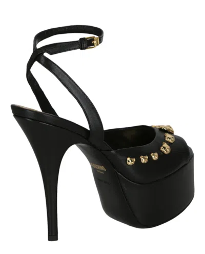 Moschino Teddy Bear Studded Ankle Strap Platform Sandal In Black