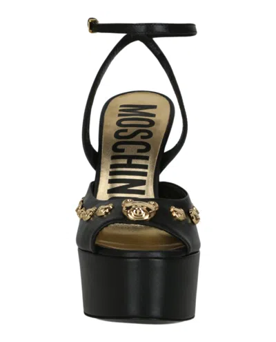 Moschino Teddy Bear Studded Ankle Strap Platform Sandal In Black