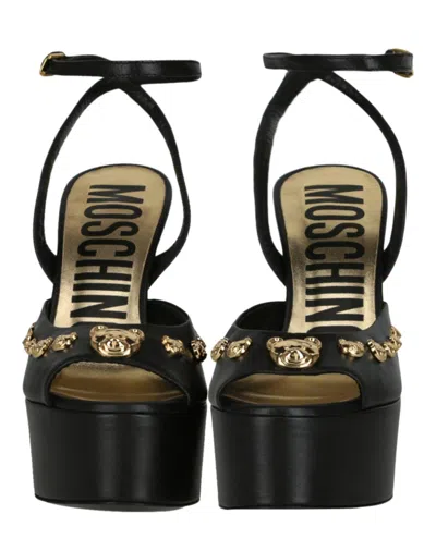 Moschino Teddy Bear Studded Ankle Strap Platform Sandal In Black
