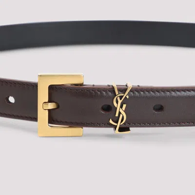 Saint Laurent Brown Leather Belt With Monogram Loop
