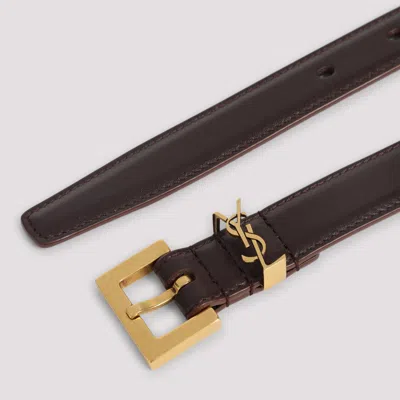 Saint Laurent Brown Leather Belt With Monogram Loop