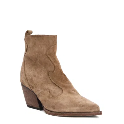 Elena Iachi Beige Suede Ankle Boots With Curved Seam Detail In Brown