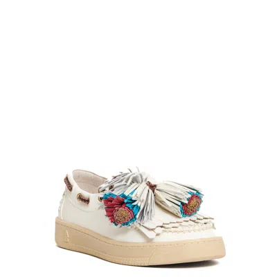 Elena Iachi White Leather Tassel Moccasin In White