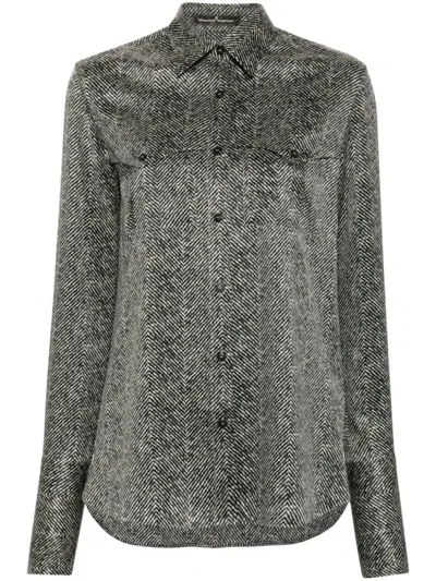 Ermanno Scervino Herringbone Pattern Silk Shirt In Gray