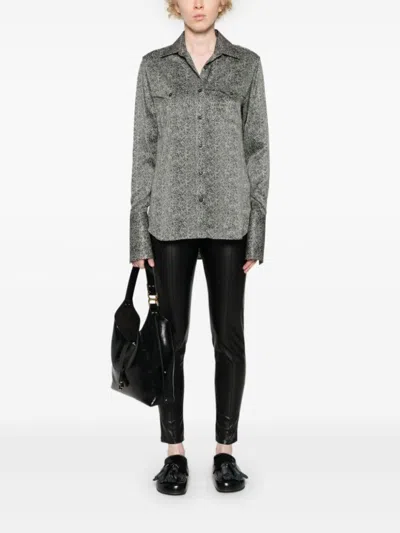 Ermanno Scervino Herringbone Pattern Silk Shirt In Gray