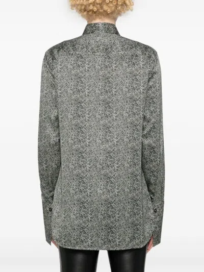 Ermanno Scervino Herringbone Pattern Silk Shirt In Gray