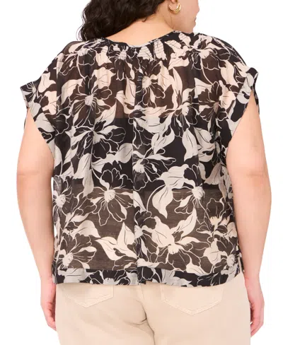 Vince Camuto Plus Size Printed Peasant Blouse In Black