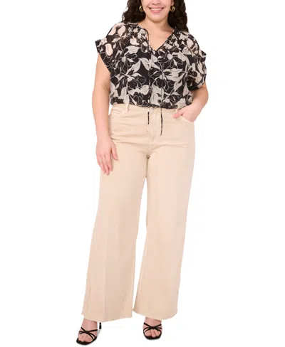 Vince Camuto Plus Size Printed Peasant Blouse In Black