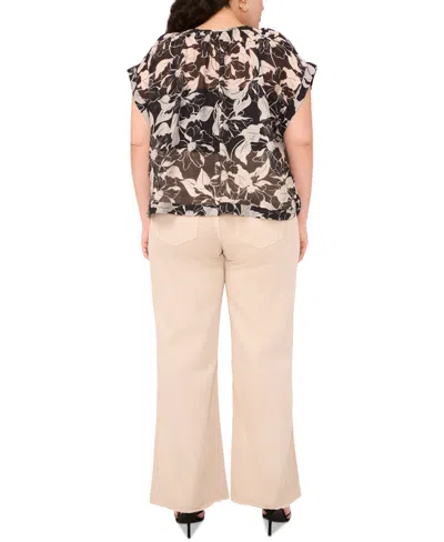 Vince Camuto Plus Size Printed Peasant Blouse In Black