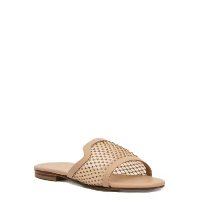 Paola Fiorenza Beige Leather Slipper And Rhinestones In Neutral
