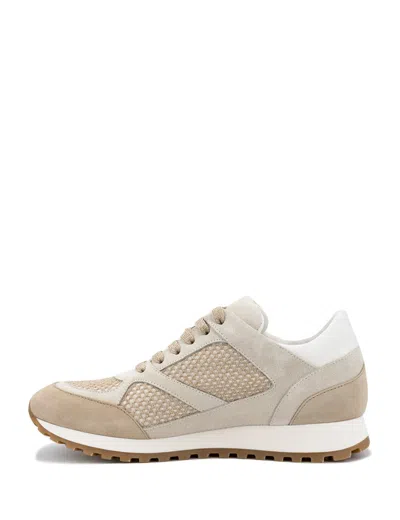 Panicale Contrasting Textures And Elevated Sole Sneakers In Neutral