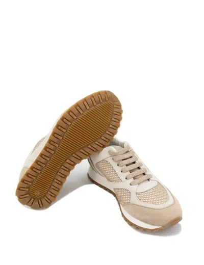 Panicale Contrasting Textures And Elevated Sole Sneakers In Neutral