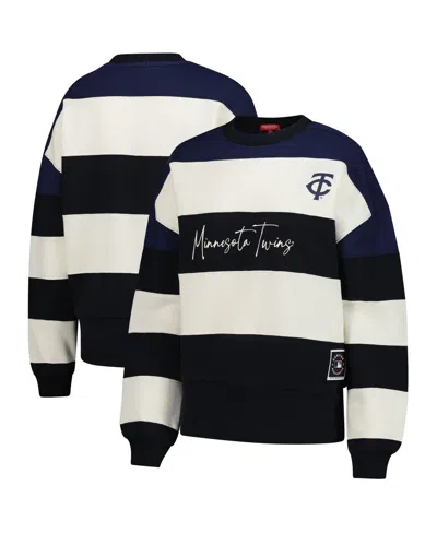 Mitchell & Ness Women's Navy/black Minnesota Twins Cooperstown Collection Blocked Fleece Pullover Sweatshirt In Black