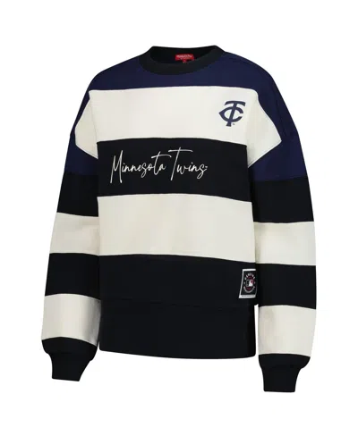 Mitchell & Ness Women's Navy/black Minnesota Twins Cooperstown Collection Blocked Fleece Pullover Sweatshirt In Black