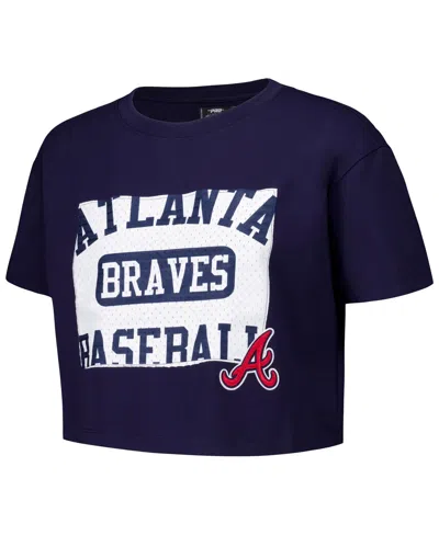Pro Standard Women's Navy Atlanta Braves Made To Play Boxy Cropped T-shirt In Brown