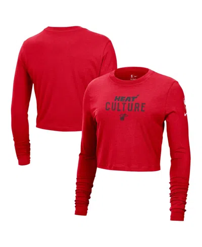 Nike Red Miami Heat 2024/25 City Edition Essential Logo Slim Fit Long Sleeve Cropped T-shirt In Red