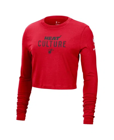 Nike Red Miami Heat 2024/25 City Edition Essential Logo Slim Fit Long Sleeve Cropped T-shirt In Red
