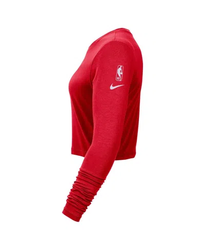 Nike Red Miami Heat 2024/25 City Edition Essential Logo Slim Fit Long Sleeve Cropped T-shirt In Red