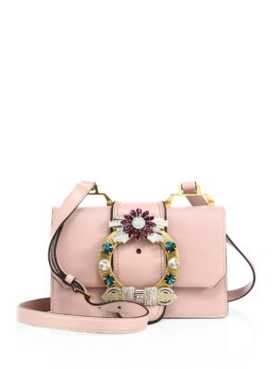 Shop Miu Miu Crystal-embellished Madras Leather Shoulder Bag In Pink