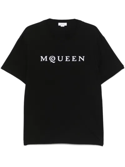Alexander Mcqueen Logo Print Crewneck T-shirt In Black